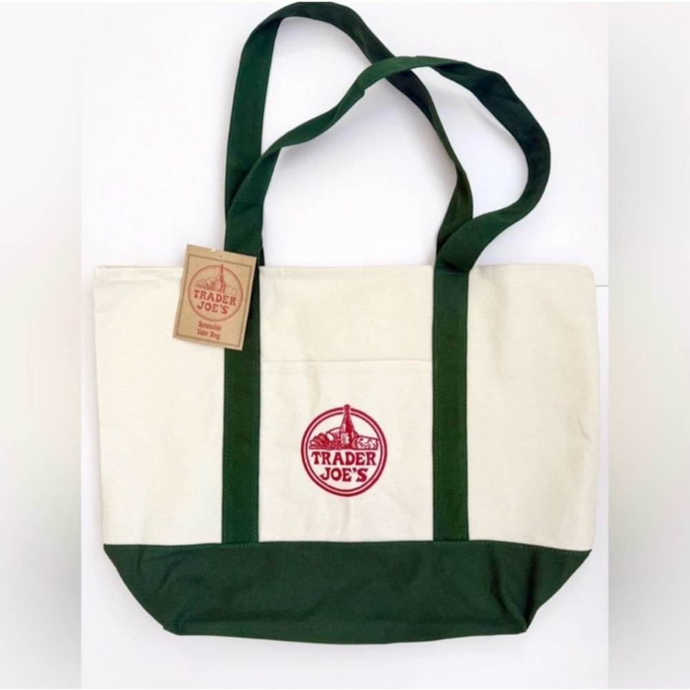 TRADER JOE’S Green and Cream Canvas Tote Bag